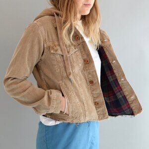 NSF "Rusty" Crop Hooded Corduroy Jacket in "Copper", size Small